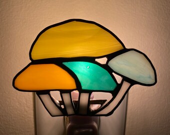 Stained Glass Mushroom Nightlight, cottagecore, nature, light catcher, Glass Art, Mushroom Art, Fungus Art