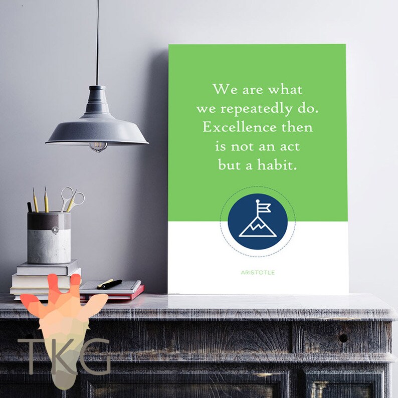 Affiche de citation Aristote Excellence / Bureau Wall Art