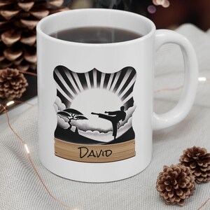 Personalized Karate Student Mug, Male Martial Arts Character Mug, Custom Name Coffee Cup, Karate Lover Gift, Taekwondo Mug, Kung Fu Gift