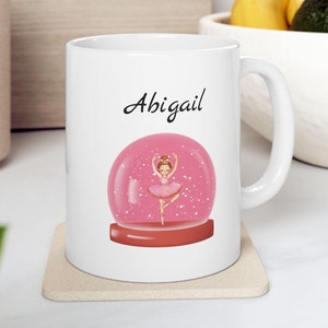 Personalized Ballet Coffee Cup, Dance Lover Gift, Custom Dancer Tea Mug, Ballet Theme Kitchen Decor, Ballerina Snow Globe Ceramic Mug