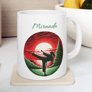 Personalized 2 Sided Female Martial Arts Christmas Mug for Karate Student Gift for Martial Arts Lover Coffee Cup Taekwondo Gift for Kung Fu