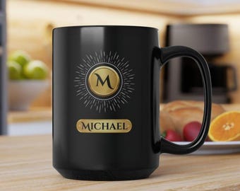Personalized Monogram Mug: Black Ceramic Groomsman Gift
