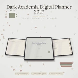 Dark Academia Digital Planner 2027, Dated Aesthetic Journal for GoodNotes iPad and Notability | Reading Log, Monthly Calendars, Quotes