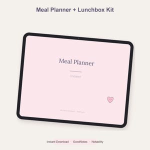 Kawaii Meal Planner & Lunchbox Kit, Mint Peach Strawberry Digital Planner for GoodNotes iPad | Weekly Menu, Grocery List, Food Stickers