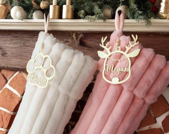 Personalized Family Christmas 2026 Stockings, Soft Faux Fur with Acrylic Name Tag