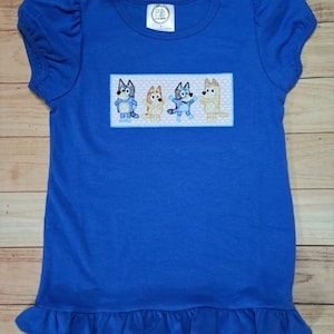 Blue dog faux smock shirt
