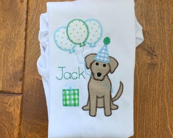 Puppy Dog Appliqué Birthday Balloon Gift Shirt