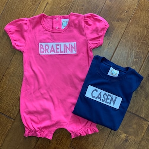 Faux Smock Embriodered Name Romper Bubble