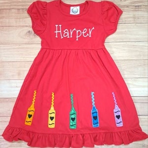 Crayon school name appliqué embroidered dress