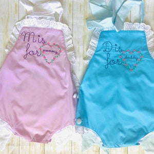 M is for Mommy, D is for daddy embroidered sunsuit