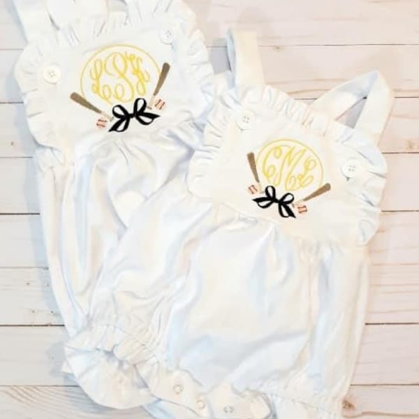 Baseball monogram embroidered sunsuits