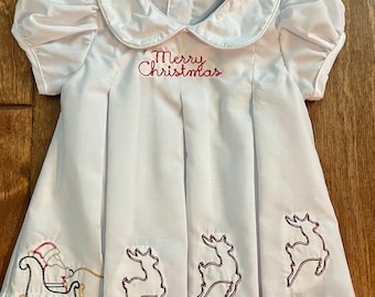 Christmas embroidered Santa Reindeer Pleat Dresss