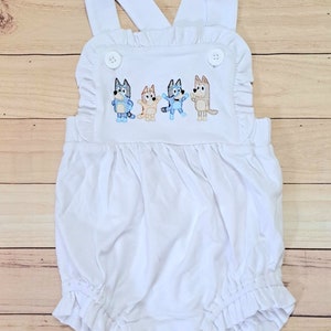 Blue dog cotton embroidered sunsuit
