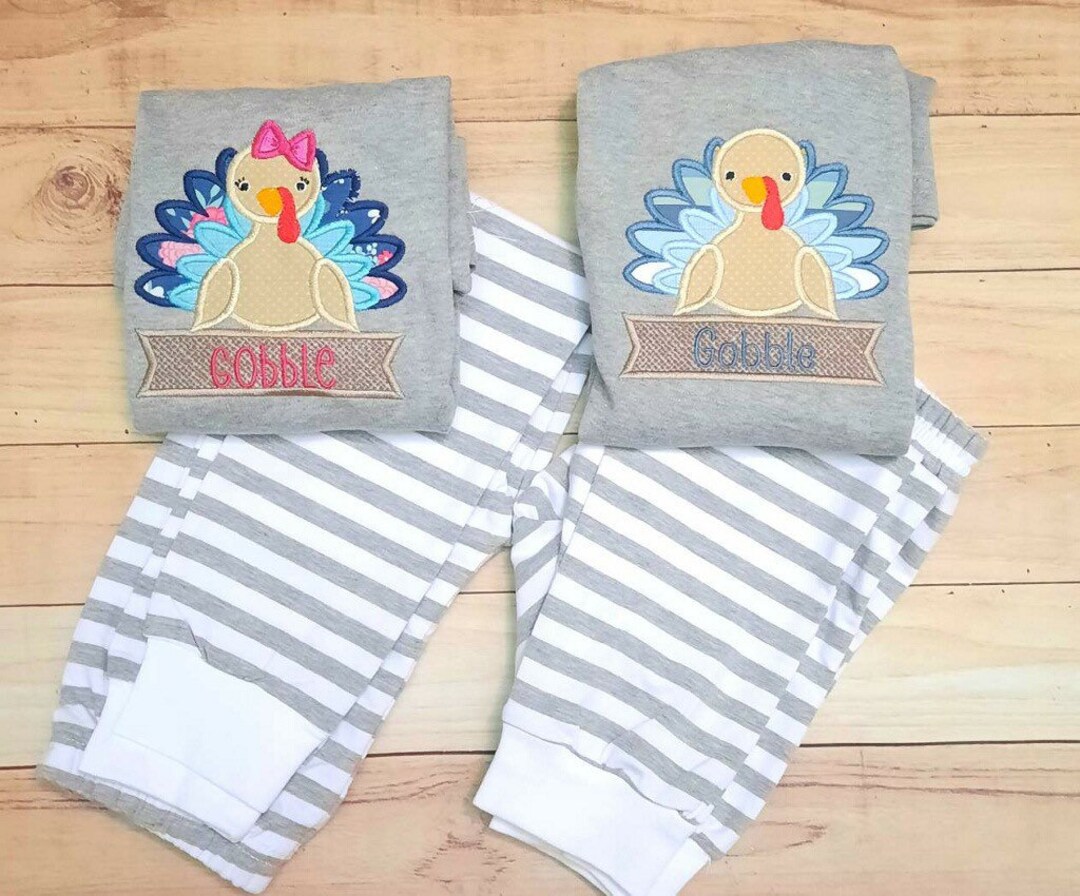 Thanksgiving Bamboo Long Sleeve Applique Pajama Set, Bark Turkey main image 1