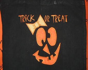Custom Halloween Trick Or Treat Bag Jack-O-Lantern Applique Glow In The Dark Thread