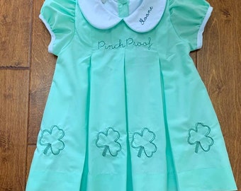 St. Patrick’s Day mint pleat shamrock dress