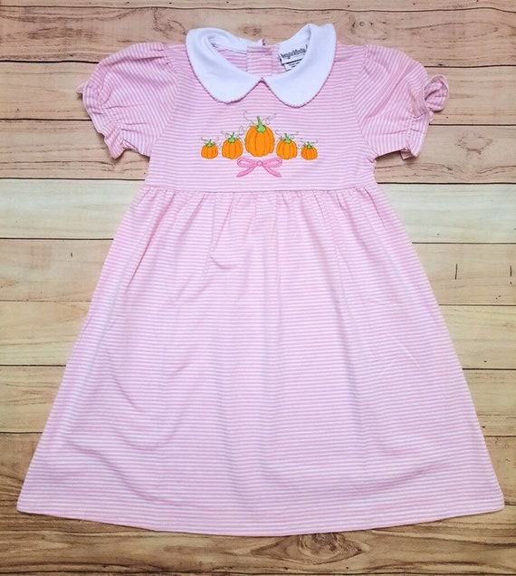 embroidered pumpkin dress Fall Halloween & Thanksgiving Pumpkin Bow Smock Embroidered Floral Dre Rylee Faith Designs