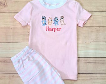 Blue dog embroidered pajamas