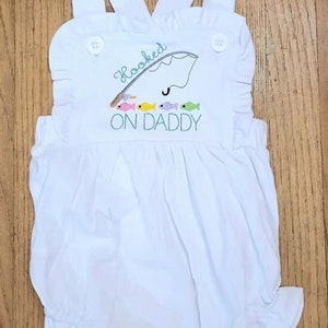 Hooked on daddy embroidered fish Father’s Day sunsuit