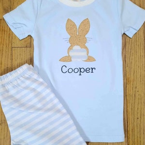 Easter bunny appliqué pajamas sibling matching zdjęcie 5