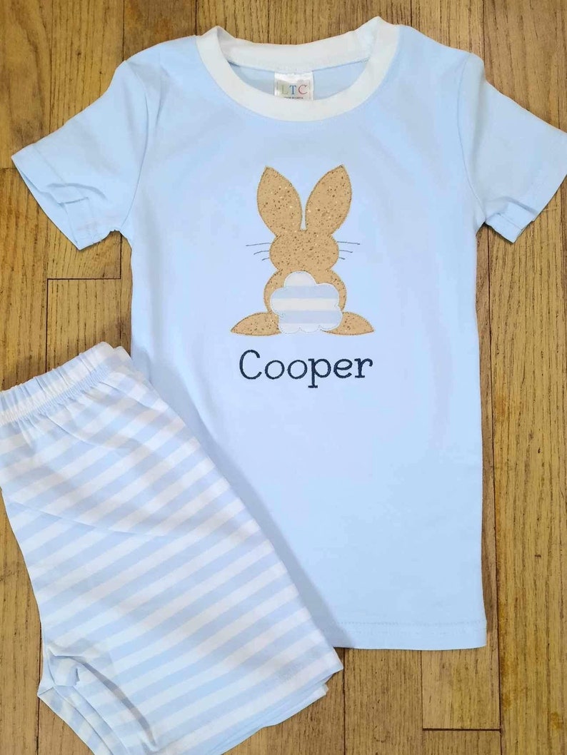 Easter bunny appliqué pajamas sibling matching zdjęcie 5