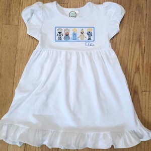 Embroidered faux smocked dress shirt with  frozen characters