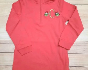 Monogrammed Initial Christmas Grinch zip up pullover