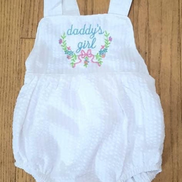 Daddy’s Girl Seersucker Embroidered Sunsuit for Father’s Day