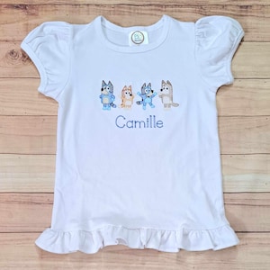 Blue dog family embroidered shirt