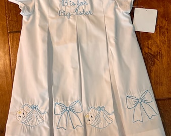 Big Sister B is for Big Sister Embroidered Gender Reveal Pleat Dress