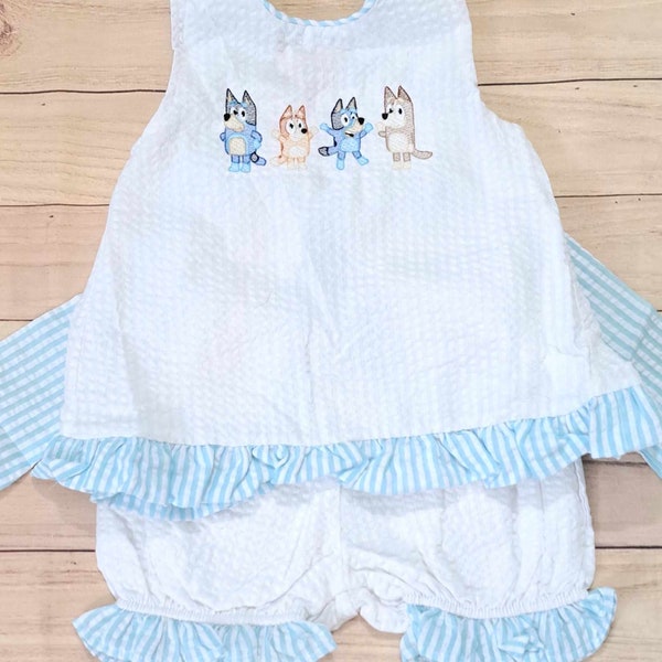 Blue dog embroidered swing top set