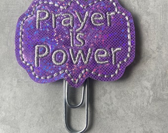 Prayer is Power Planner Clips, Planner Clip, Bookmark, Planner Accessory, Paper Clip, Book Mark, Faith bases planner clip, purple and silver