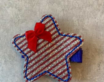 Patriotic Star Hair Clip, Vinyl Hair Bow, Toddlers Barrettes, Hair Accessory, Toddlers Hair Clips, Patriotic Hair Bows, Memorial Day