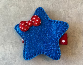 Blue Patriotic Star Hair Clip, Vinyl Hair Bow, Toddlers Barrettes, Hair Accessory, Toddlers Hair Clips, Patriotic Hair Bows, Memorial Day