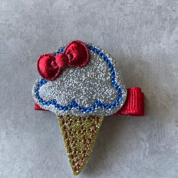 Patriotic Vinyl Ice Cream Cone Hair Clip, Toddlers Hair Clips, Ice Cream Hair Clip, Feltie, Clippie, July Fourth, Sparkling Ice Cream Cone