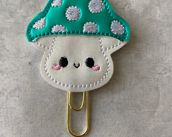 Turquoise Blue Mushroom Planner Clip,planner clip, vinyl appliqué planner clip, planner accessory