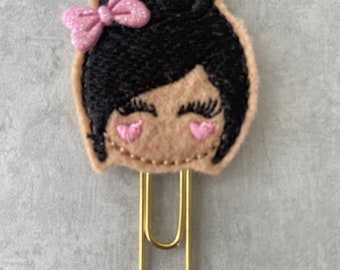 Black Haired Tan Skin Girl Planner Clip, Planner Clip, Clips for Planners, Happy Planners Planner Clips, Paper Clips, Page Markers