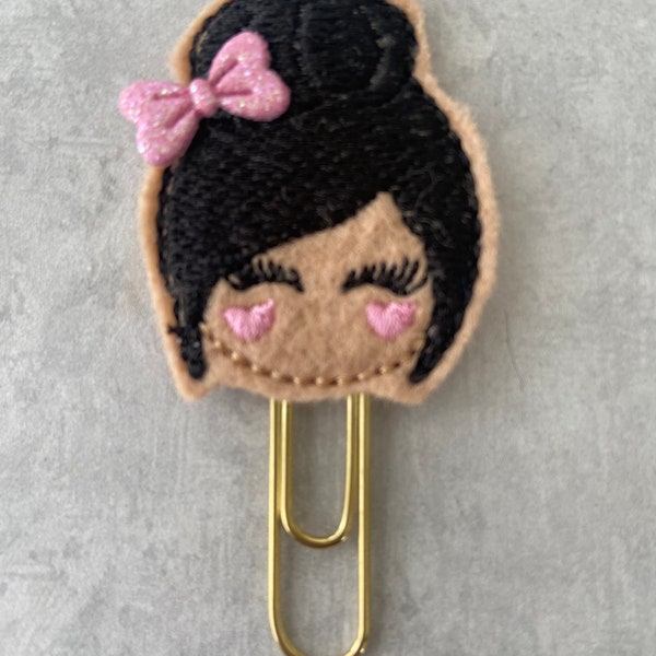 Black Haired Tan Skin Girl Planner Clip, Planner Clip, Clips for Planners, Happy Planners Planner Clips, Paper Clips, Page Markers