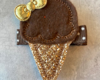 Chocolate Ice Cream Cone Hair Clippie, Felt Ice Cream Hair Clip, Girls Summer Hair Clip, Toddlers Hair Clip, Ice Cream Hair Bow, Felties