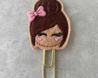 Dark Brown Haired Tan Skin Girl Planner Clip, Planner Clip, Clips for Planners, Happy Planners Planner Clips, Paper Clips, Page Markers