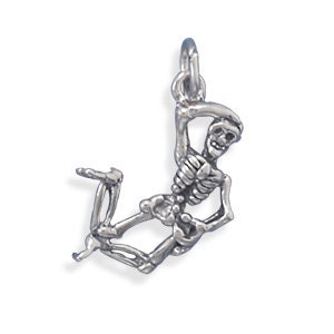 Skeleton Charm, Sterling Silver Halloween Skeleton Charm, Spooky Halloween Charm, Human Skeleton, Holiday Collectible, Halloween Gift Charm image 1
