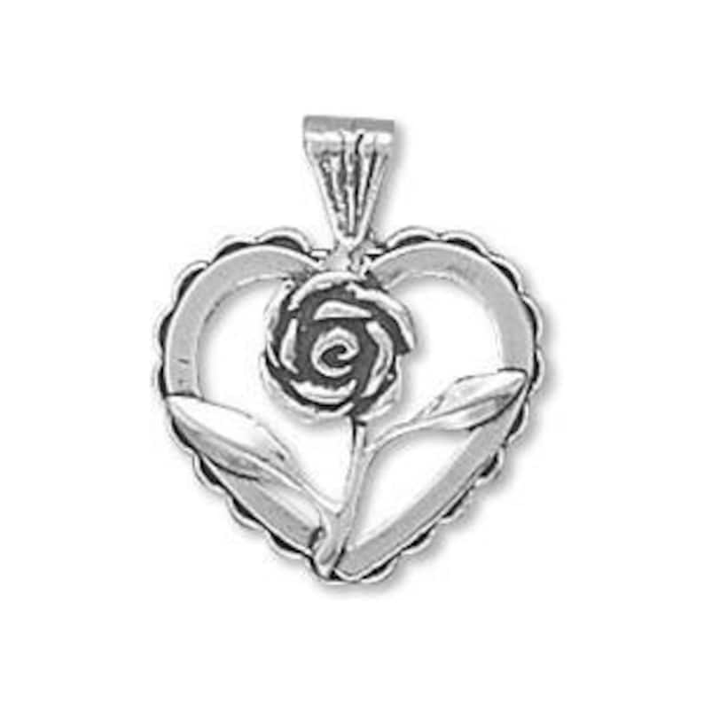 Heart Charm With Cut Out Rose / Sterling Silver Heart With - Etsy