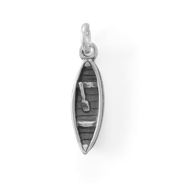 Canoe Charm / 3D Canoe Charm / Canoe with Paddle Charm / Collectible Charm / Lifestyle Charm / Transportation Charm / Sterling Silver Charm