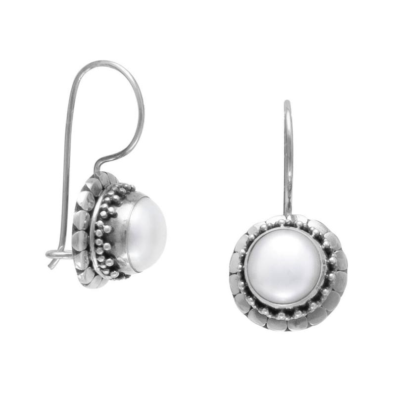 Wedding Wife Pearl Earrings Cultured Freshwater Pearl Earrings with Dot Edge Design Birthday Anniversary Girlfriend Handcrafted
