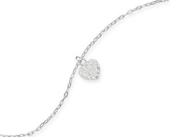 Anklet - .925 Silver Chain Anklet with Crystal Heart Charm - Ankle Chain - Summer Jewelry - Gift For Her - Crystal Heart Charm Anklet