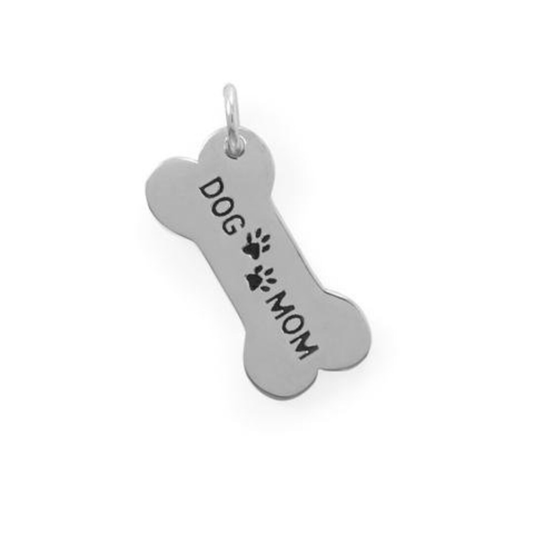 Sterling Silver Dog Mom Charm Dog Bone Shaped Charm With Paw Prints and