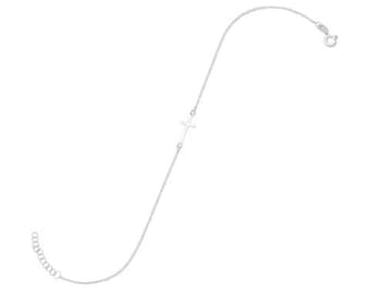 Anklet - .925 Sterling Silver Chain Anklet with Sideways Cross - Summer Jewelry - Gift For Her - Cross Anklet - Beach Jewelry