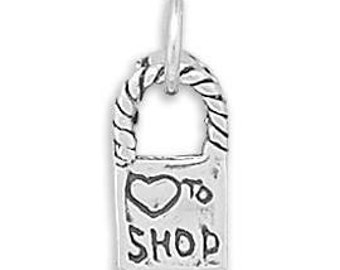Love To Shop Bag Charm, Shopping Bag Charm, Charm For Shoppers, Hobby Charm, Collectible Charm, Bracelet Charm, Genuine Stamped .925 Silver