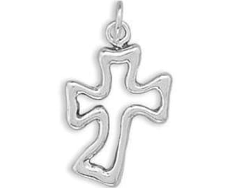 Cross Charm, Curved Cut Out Cross Charm, Sterling Silver Cross Charm, Small Cross Charm, Bracelet Charm, Gift Charm, Fancy Cross Charm