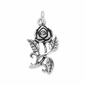 Rose Charm, New Sterling Silver Rose with Three Leaves Charm, Sterling Silver Rose Charm, Gift For Her, Unique Jewelry, Pretty Rose Charm